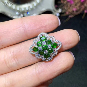 

Luxurious rhombus surround Natural green emerald gem ring S925 silver natural gemstone ring girl women party gift fine jewelry