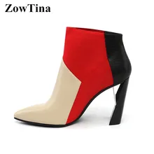 Женские ботинки «Челси» с острым носком; осенние ботильоны из натуральной кожи; эластичные ботинки на не сужающемся книзу массивном высоком каблуке; botas femininos zapatos mujer