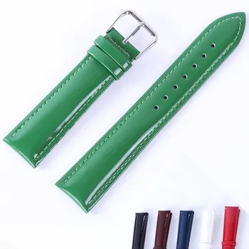 

HQ 16mm 18mm 20mm Green Soft Watch Strap Shine Patent Leather Watchbands 100% Genuine Cowhide Leather Watch Band + Tool