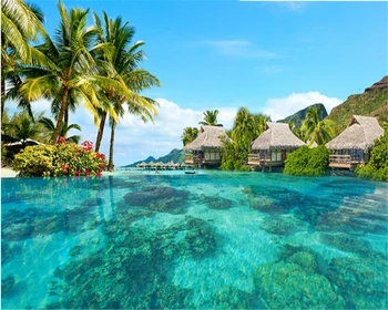 

Beibehang wallpaper large HD space extension Maldives sea background wall living room sofa TV backdrop wallpaper for walls 3 d