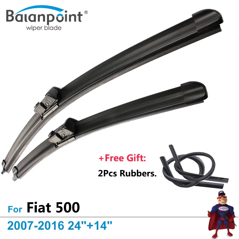 2Pcs Wiper Blades + 2Pcs Free Rubbers for Fiat 500 20072016 24"+14