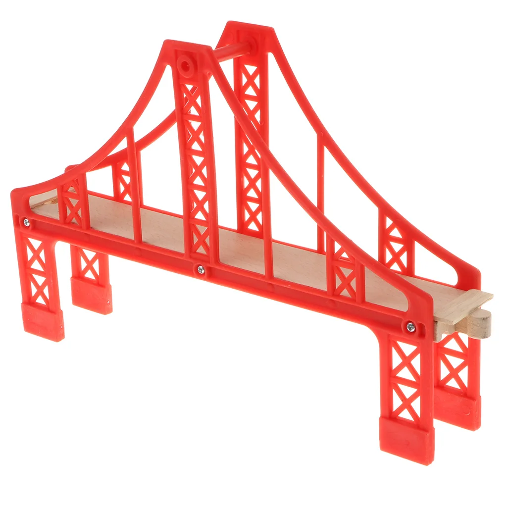  Preschool Wooden Toy Trains Set Building Blocks Construction Kits Play Activity, Fine Motor Skills - Big Red Bridge