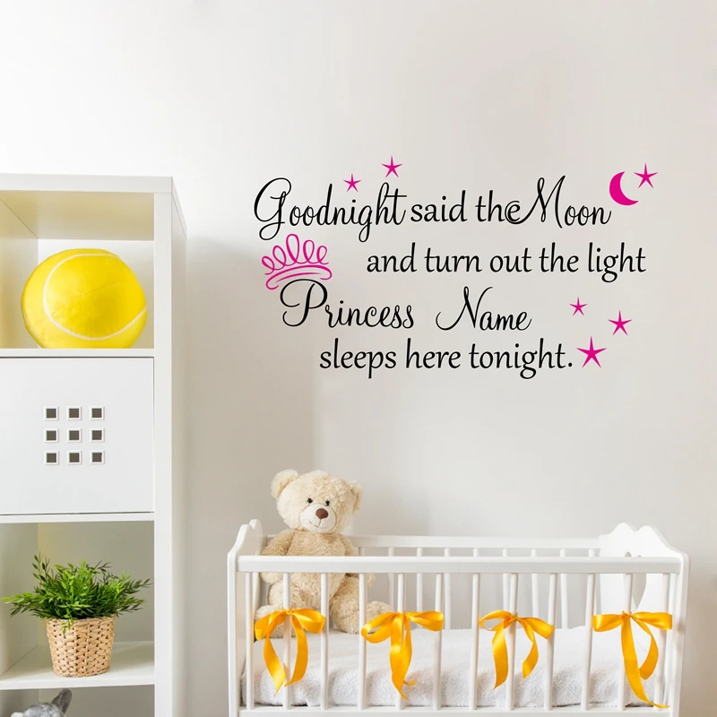 Personalized Princess Wall stickers ,Hot Pink Crown Vinyl Wall Decal Stickers For Princess Room