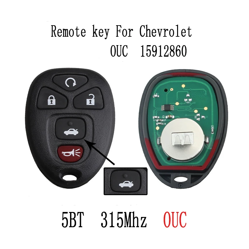 2шт * 5B 315 МГц дистанционный ключ DIY для Chevrolet Impala 2006-2013 Monte Carlo 2006 2007 OUC 15912860