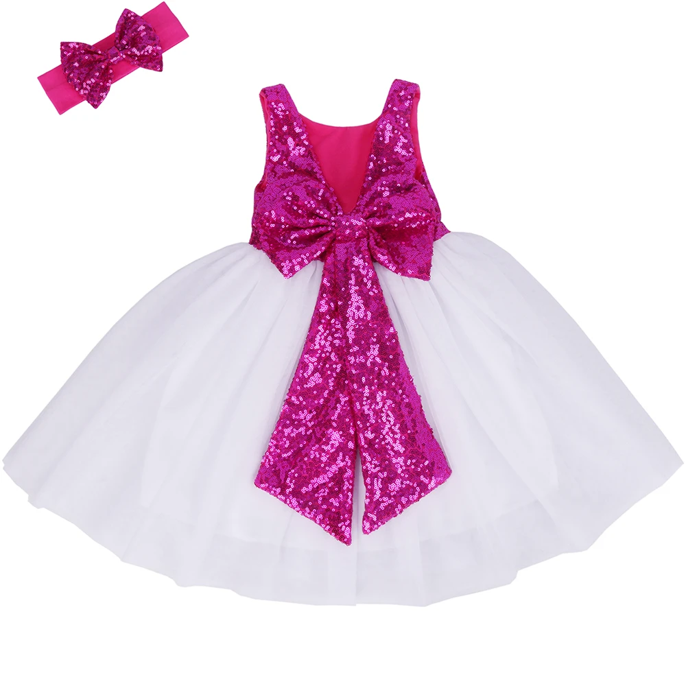 Платья с пайетками для девочек; Пышное Платье с цветочным узором для девочек; летнее блестящее платье-пачка подружки невесты для дня рождения и свадьбы - Цвет: HOT PINK WHITE 4