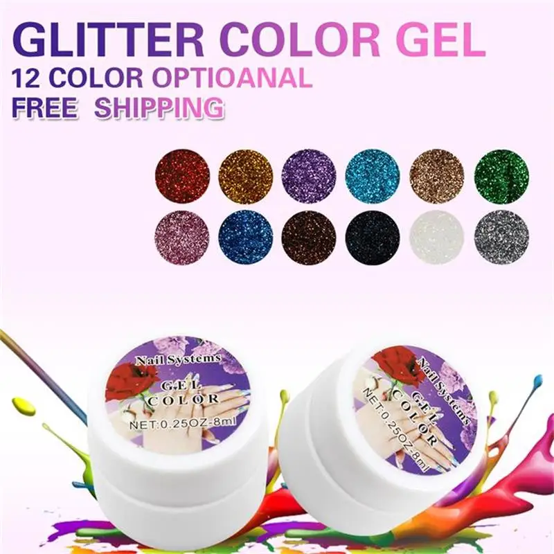 1pcs 12 color Nail  Mix Glitter  Sheet Color UV Builder Gel Nail Art Tips Shiny gel Cover Extension Manicure