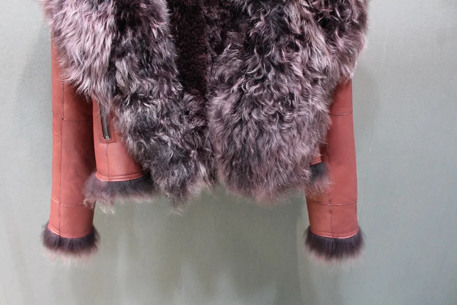 ladies genuine sheepskin leather and fur jacket big collar  (19)