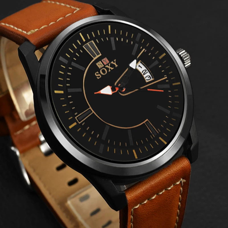 SOXY Luxury Brand Analog Date Men's Quartz Watch Casual Watch Men Wristwatch Leather Strap Sport Watches Male Clock reloj hombre SOXY Luxury Brand Analog Date Men's Quartz Watch Casual Watch Men Wristwatch Leather Strap Sport Watches Male Clock reloj hombre