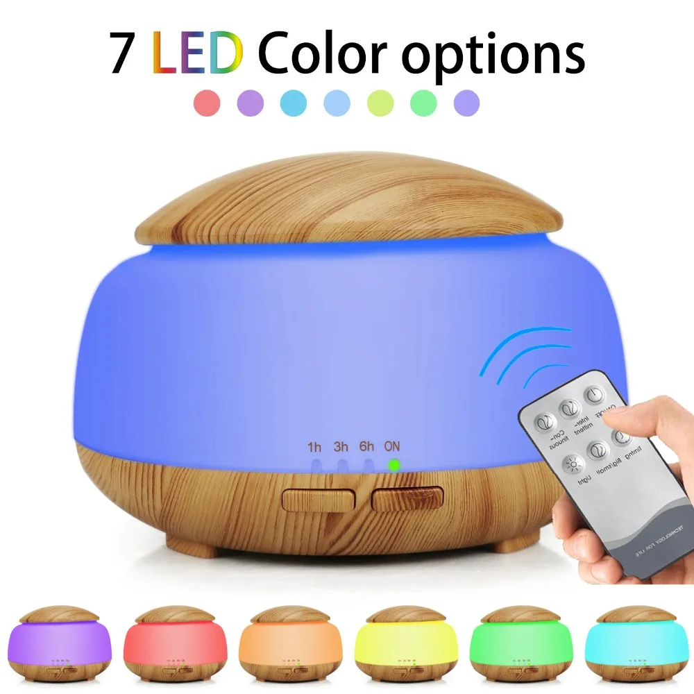 

DC 12-24V 300ML Wood Grain Remote Control Aroma Diffuser Whisper Silent Essential Oil Difusor Color Lamp Aromatherapy Humidifier