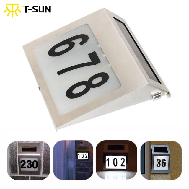 

T-SUNRISE Solar Doorplate Number Outdoor Lighting Billboard Light Stainless Steel House Apartment Number Light-Operated Lamp