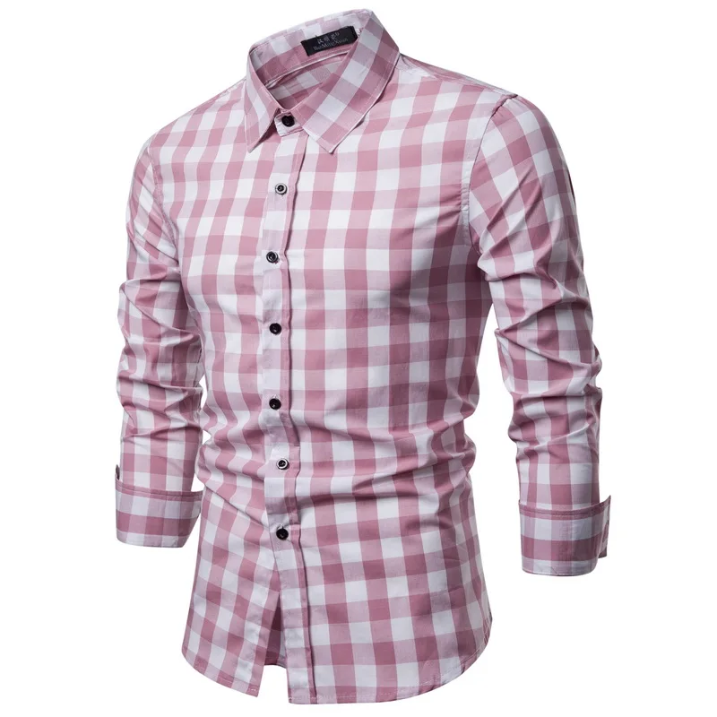 Drop Shipping Men Plaid Shirt Long Sleeve Cotton Shirts 2019 Fashion Casual Multi-color Checkered Chemise Homme Man Clothes