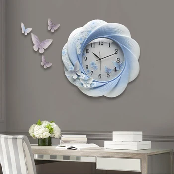 

European Luxury Embossed Peony Home Flowers Wall Clock Crafts Decor Livingroom Silent Clock Decoration Wall Sticker R1522