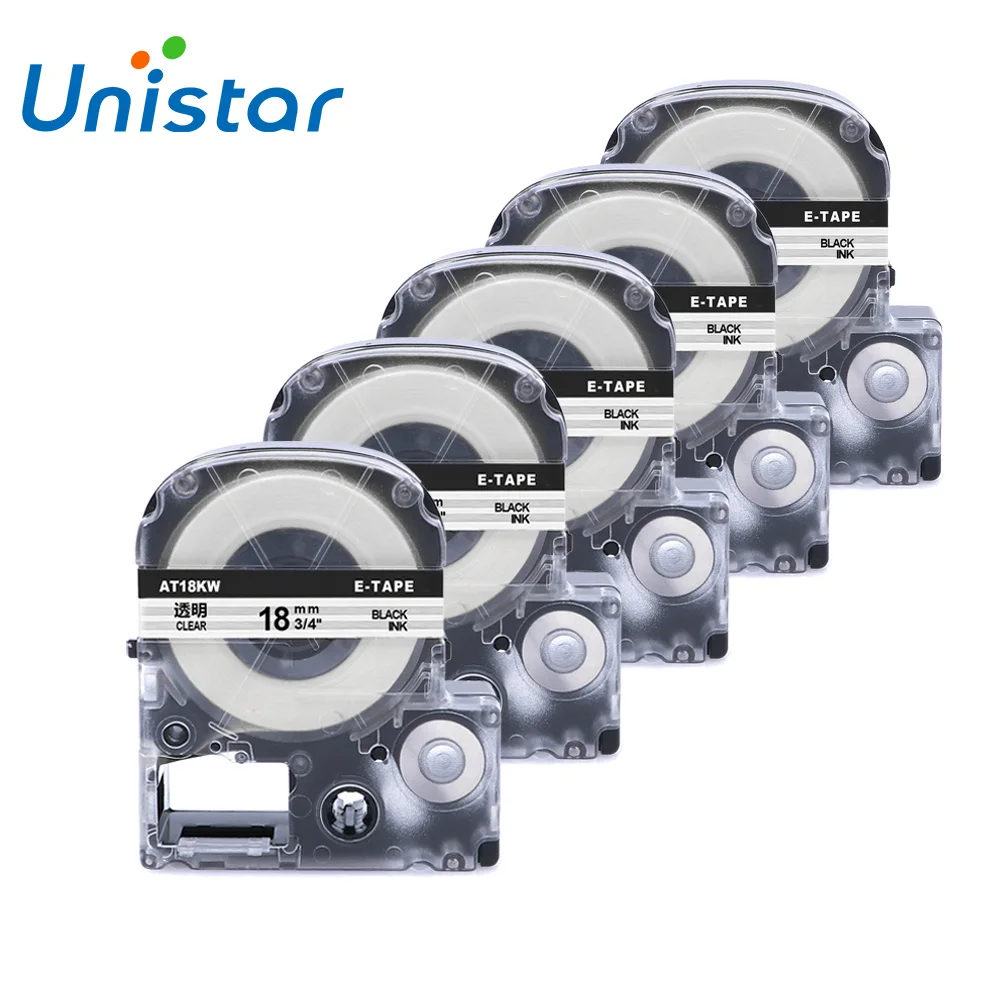 5PCS/Lot ST18K Compatible Epson and King Jim 18mm Black on Clear Label