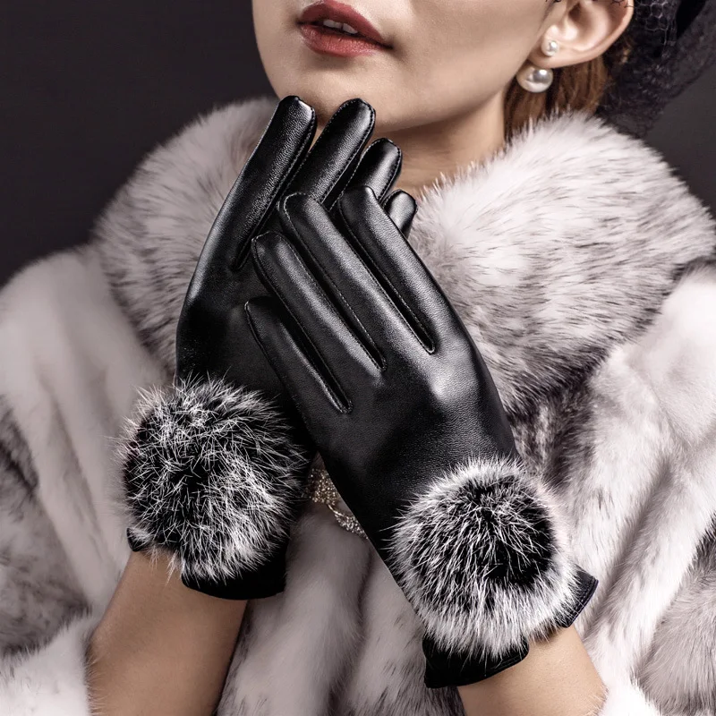 

Fashion Touch Screen Gloves Women PU Leather Glove Full Finger Winter Mittens guantes mujer luvas de inverno eldiven femme