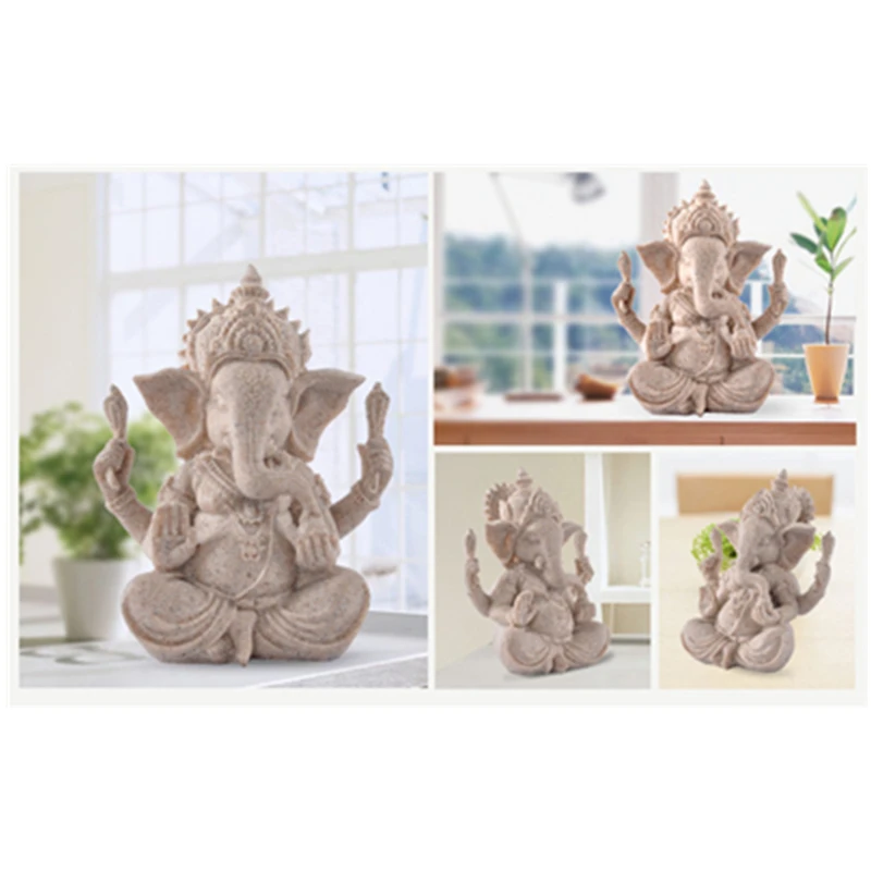 VILEAD природный песчаник индийский бог Ганеш Статуэтка религиозный индуистский слон Бог Статуи фэншуй Слон-голова Будды скульптура
