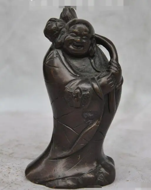 

S4235 Tibet Buddhism Temple Bronze stand Happy laugh Maitreya Buddha hold Lotus Statue
