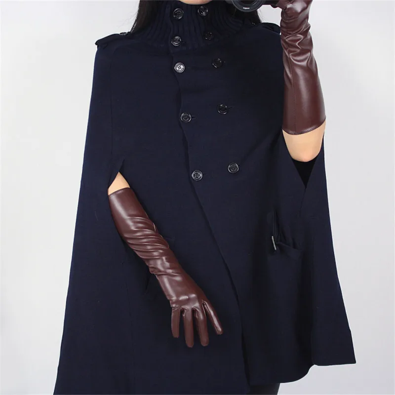 Patent Leather Gloves Female White Red Brown Synthetic Leather Woman Gloves 40cm Long Cosplay Imitation Genuine Leather P34
