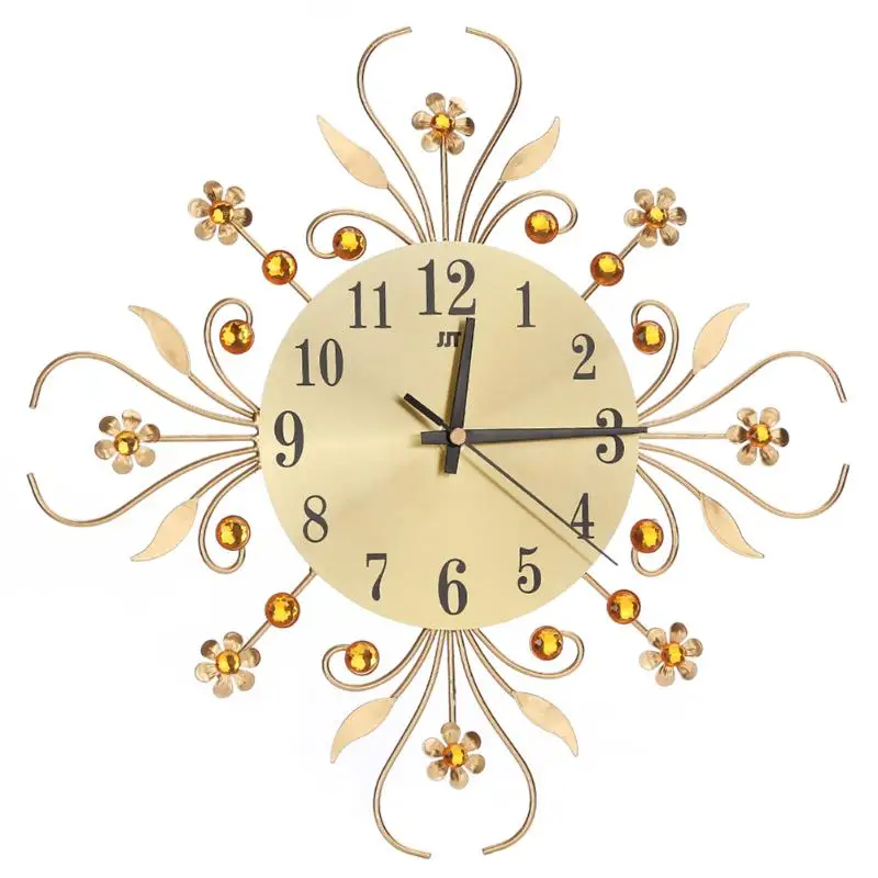 Винтажные металлические художественные настенные часы Роскошные большие настенные часы с бриллиантами современный дизайн домашний декор E5M1