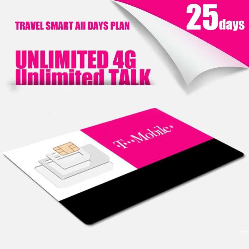 TRAVEL GIFT US 25 Days Plan T mobile MOBILE PHONE SIM Card With Unlimited TALK TEXT AND