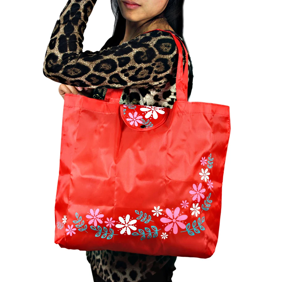 Printing Flowers Foldable Reusable Shopping Bags Promotional Bags