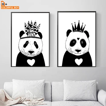 

Panda Crown Wall Art Canvas Painting Nordic Posters And Prints Black White Animals Wall Pictures For Living Room Kids Room Decor