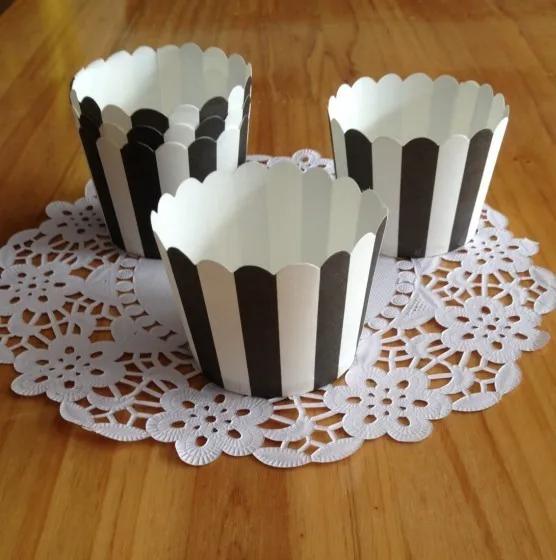 shipping100pcs пергаментную бумагу черный в полоску Цвет кекс случаи булочки чашки выпечки чашки питания пекарня партии