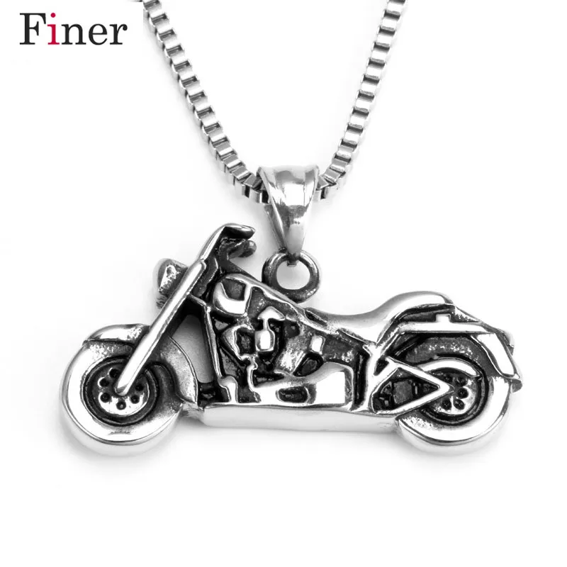 

Punk Rock Motorbike Pendant Necklace For Men Stainless Steel Hiphop Long Casting Necklace Free Shipping
