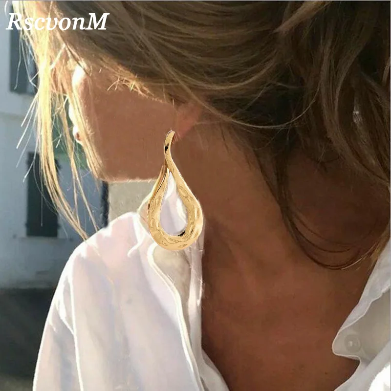 

RscvonM Brand Gold Large Metallic Geometry Earrings for Women Fashion Irregular Big Earrings Jewelry 2018 Brincos Female Earring