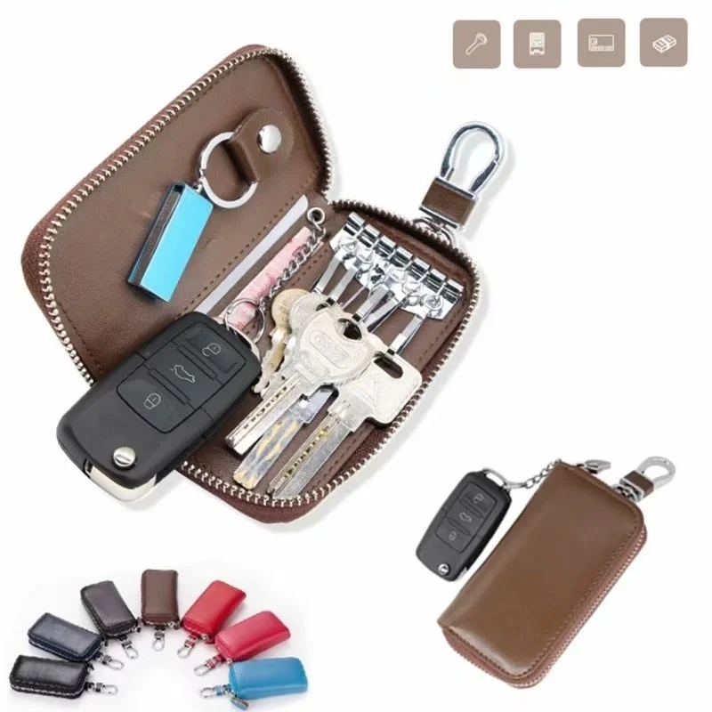 

Zipper Key Holder Card Holder Inside Zipper Car Key Bag Multifunction Hook Key Case Multicolor Soft Leather Key Wallet