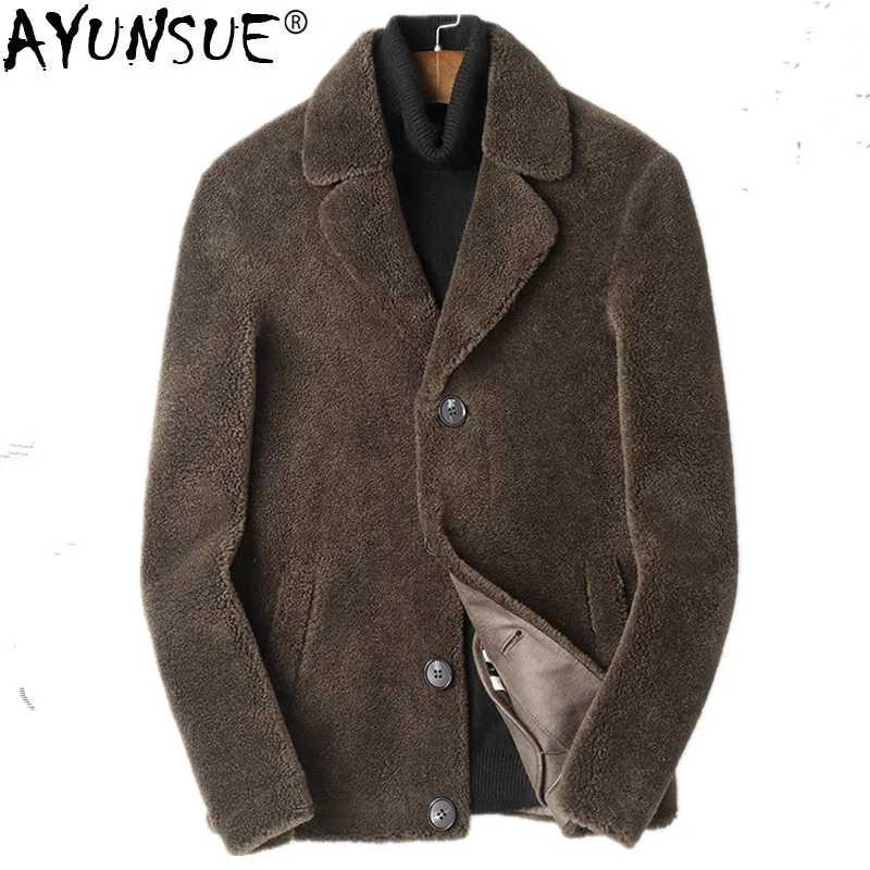 

AYUNSUE Real Fur Coat Real Sheep Shearling Fur Coat Winter Jacket Men Suede Lining Short Coats Streetwear L18-5850 MY019