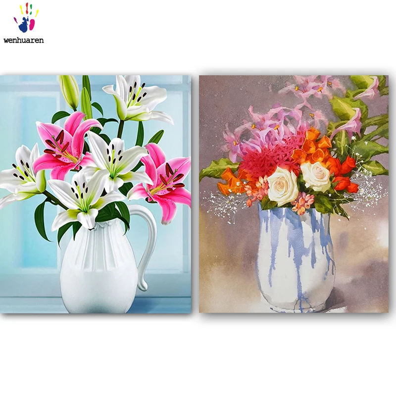 

DIY colorings pictures by numbers with colors Lily, rose picture drawing painting by numbers framed Home