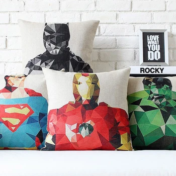 

US captain Batman Raytheon Iron Man Cartoon Pillow Cover Home Decorative Pillows Linen Pillow Case Office Sofa Cushion Cover