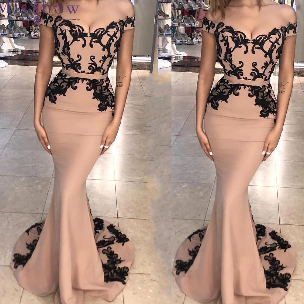 

2019 pink Lace Appliques Off the Shoulder Mermaid Bridesmaid Dresses Long Vestido De Festa Maid Of Honor Dress Vestido De Festa