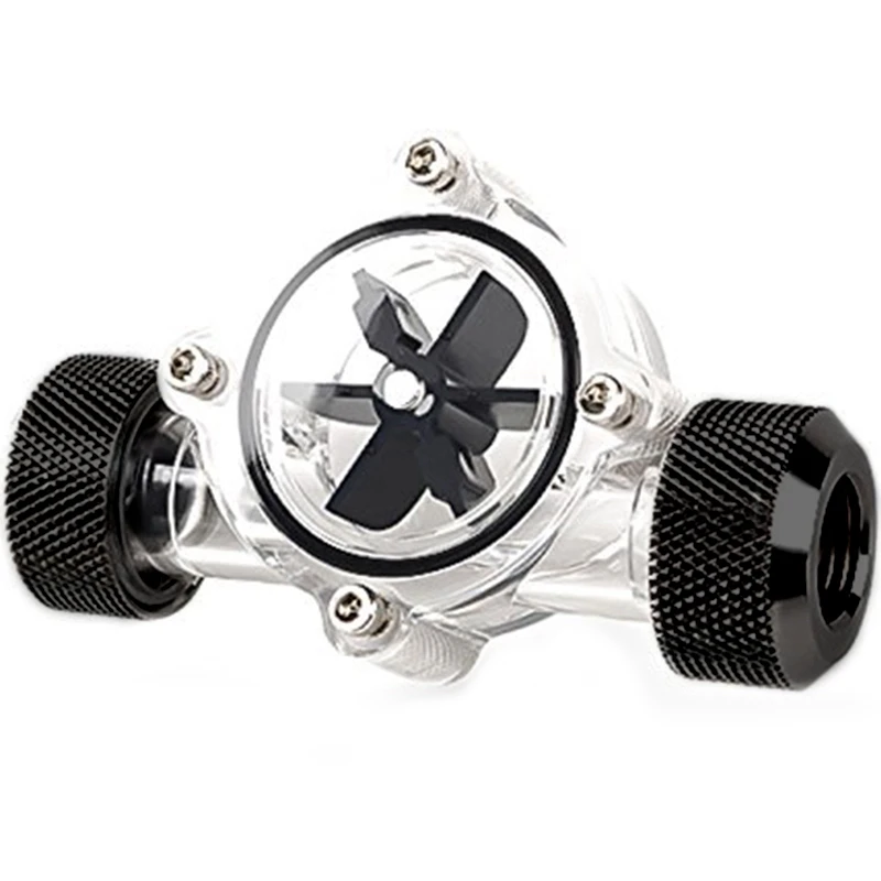 

G1/4 Inch Flow Indicator,Clear Main Body,Black Blade,Matte Black Pc Computer Water Cooling System Flow Meter Indicator