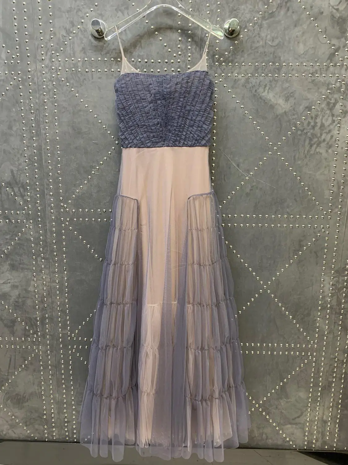 

2019 new ladies fashion sexy straps tube top stitching yarn dress 0722