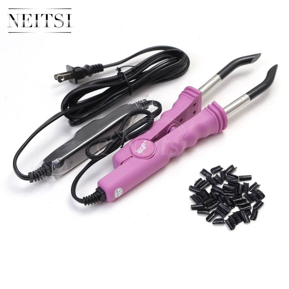 Neitsi 1pc Hair Connector US Plug Adjustable Temperature Pink+50pcs Keratin Glue Nail U Tips 3