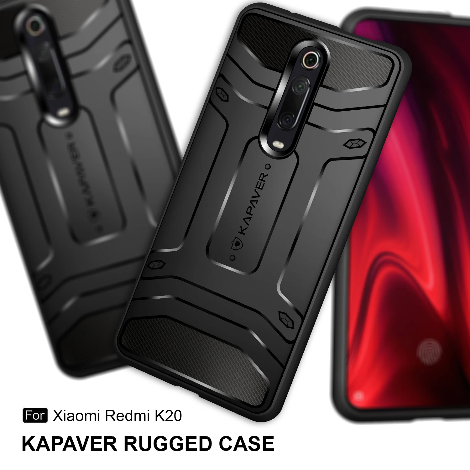 KAPAVER®Прочная задняя крышка для Xiaomi Redmi K20/K20 MIL-STD 810G, полностью протестированная, черная, ударопрочная, тонкая