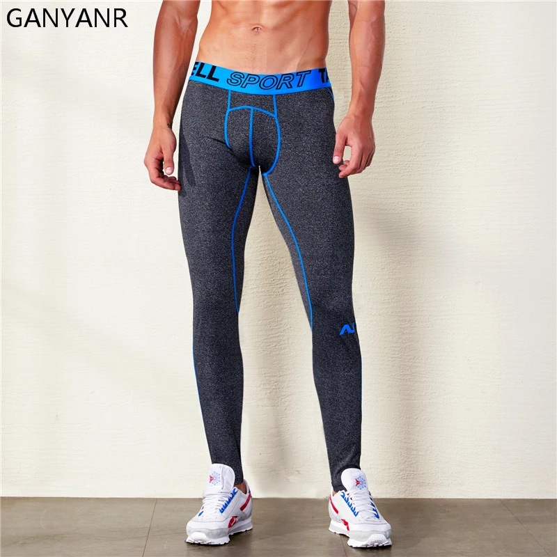 GANYANR Running Tights Men Sports Leggings Yoga Basketball Compression Pants Fitness Gym Athletic Bodybuilding Jogging Sexy Long