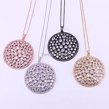 

3Pcs Newest Round Shape Micro Pave Cubic Zirconia Pendant Necklace Charm CZ Necklaces For Women Jewelry Gift