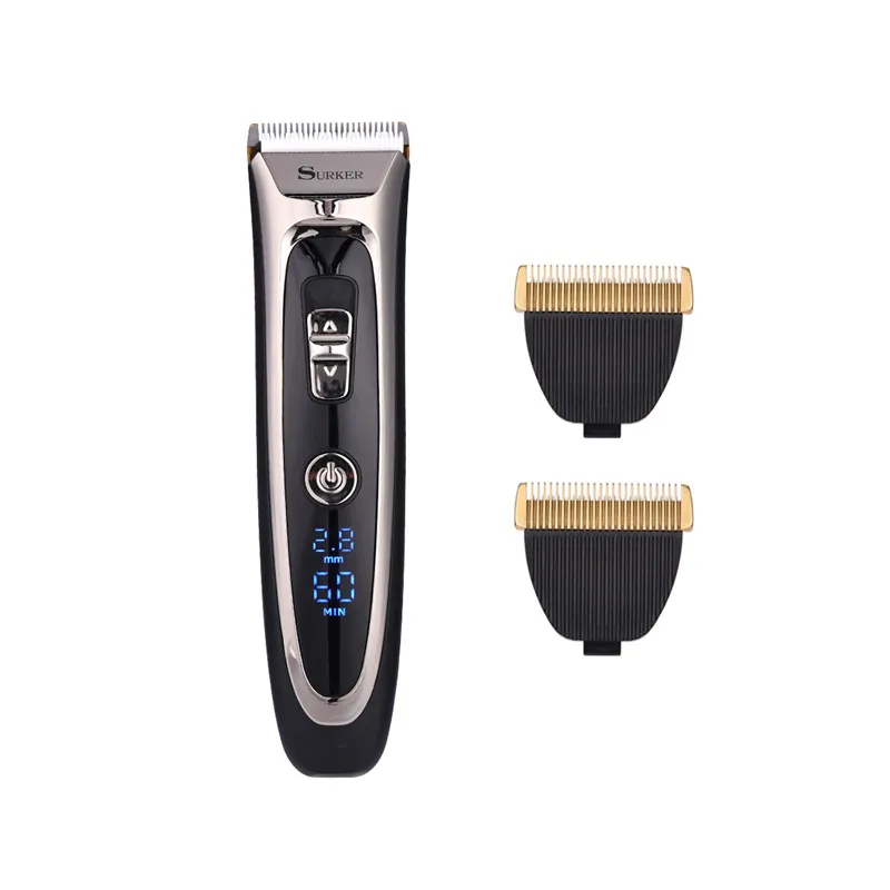

SURKER RFC-688B Ceramic Titanium Hair Clipper LED Display Hair Trimmer Electric Haircut +2PCS Replacement Blade Heads Hair Cut