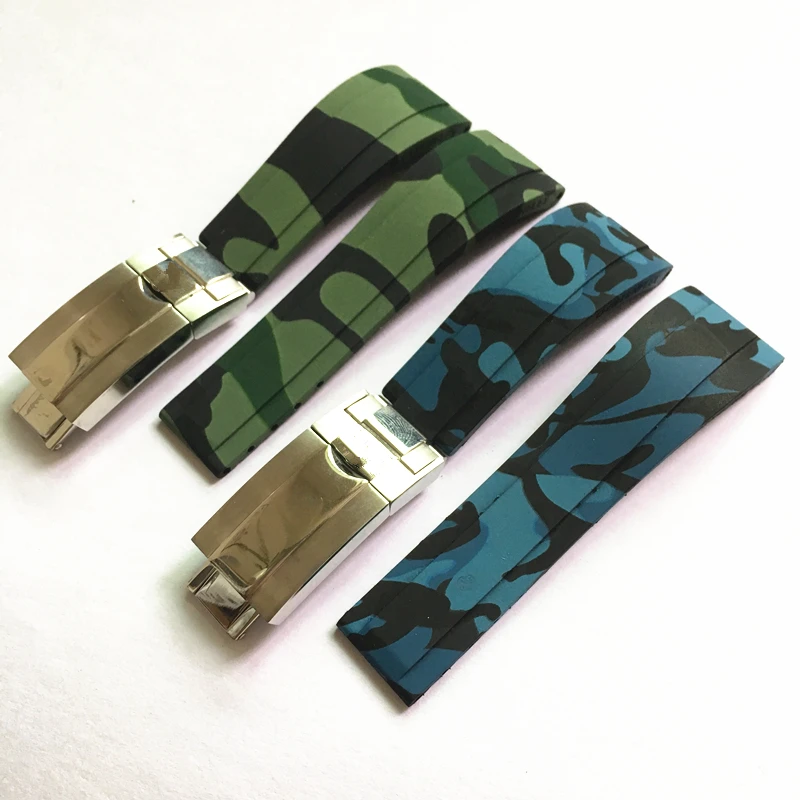 

LUKEN Luxury brands 20MM New Camo Blue Green Rubber Watchband Watch Strap For Role Daytona x Submariner GMT OYSTERFLEX Bracelet