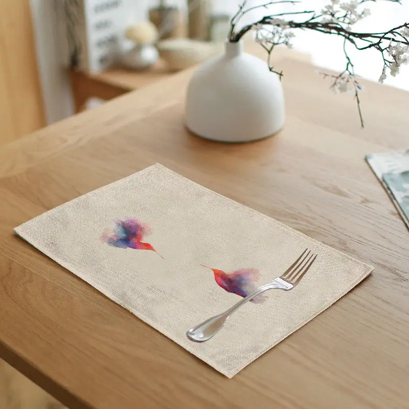 Прекрасный акварельный коврик для стола Колибри с разноцветными перьями, настольная салфетка, кухонная салфетка-подставка, Декор, столовые Аксессуары 42x32 см - Цвет: 17