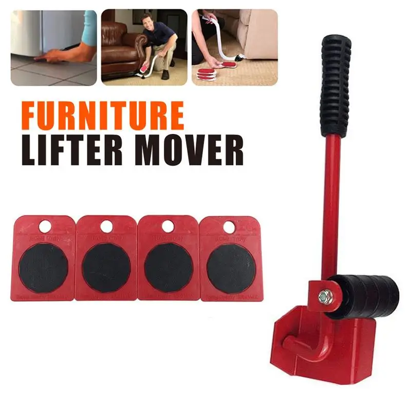 5pcs Furniture Transport Set Pry Bar 4 Wheeled Slider Kit Hand Tool Efficiently 5pcs Furniture Transport Set Pry Bar 4 Wheeled Slider Kit Hand Tool Efficiently
