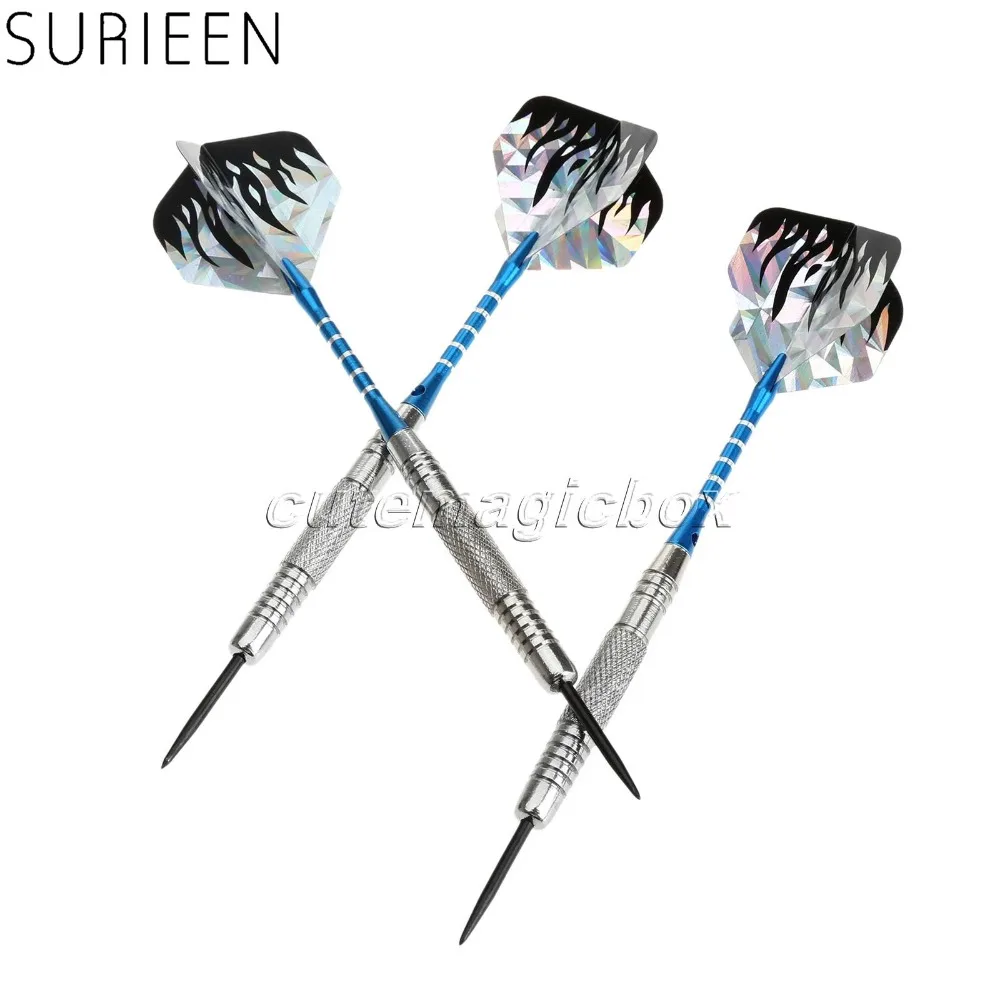 3 Pcs Professional 22g Grams Steel Needle Tip Darts Set With Nickel Plated Brass Steel & Grooved Aluminum Shaft & Nice 2D Flight