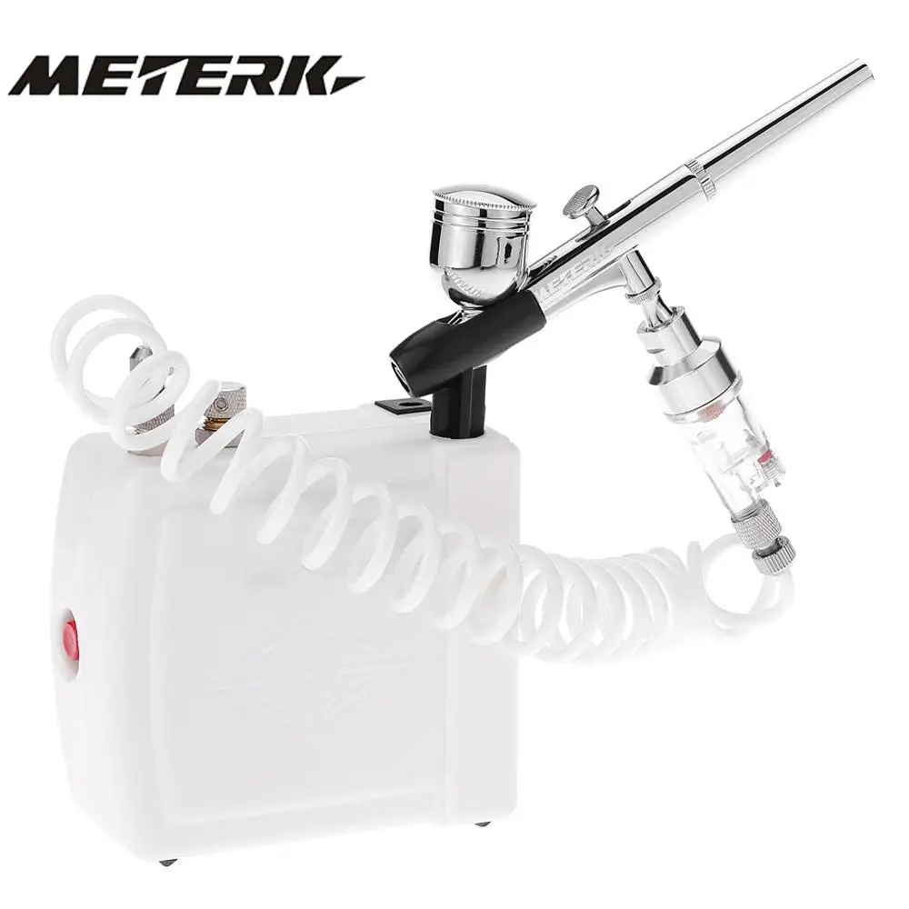 

Meterk Airbrush 110-240V Professional Gravity Feed Dual Action Spray Gun Air Compressor Kit Paint Spray Gun Tool Set