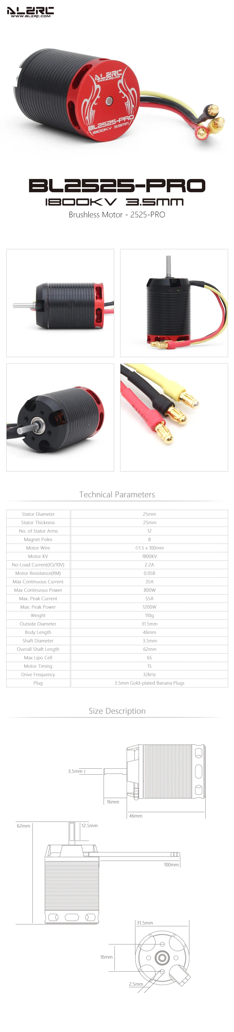 ALZRC бесщеточный двигатель 2525-PRO 6S 1800KV подходит для 470L X3 X360