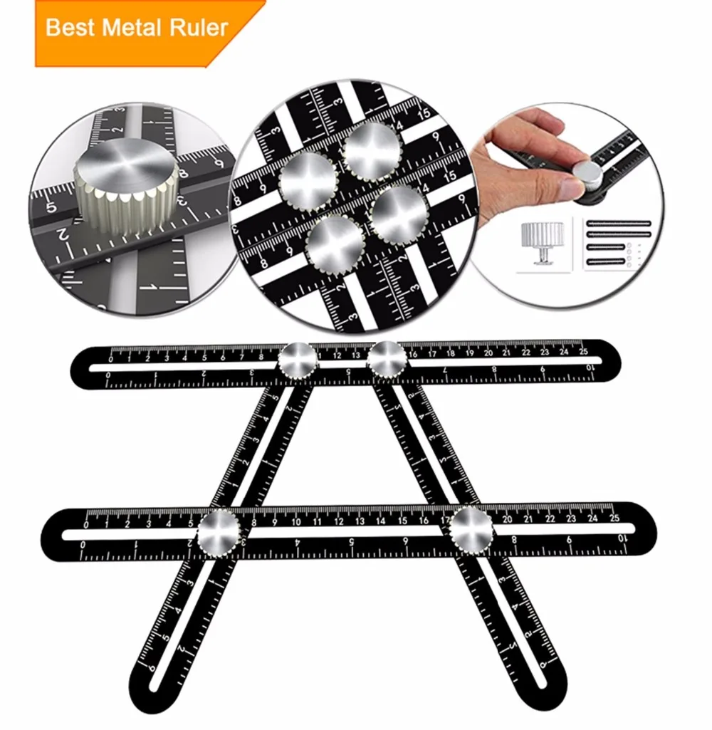 

Multi Angle Measuring Ruler Universal Ruler Ultimate Template Tool Ruler Upgraded Aluminum Alloy Multi Function Ruler(Black)