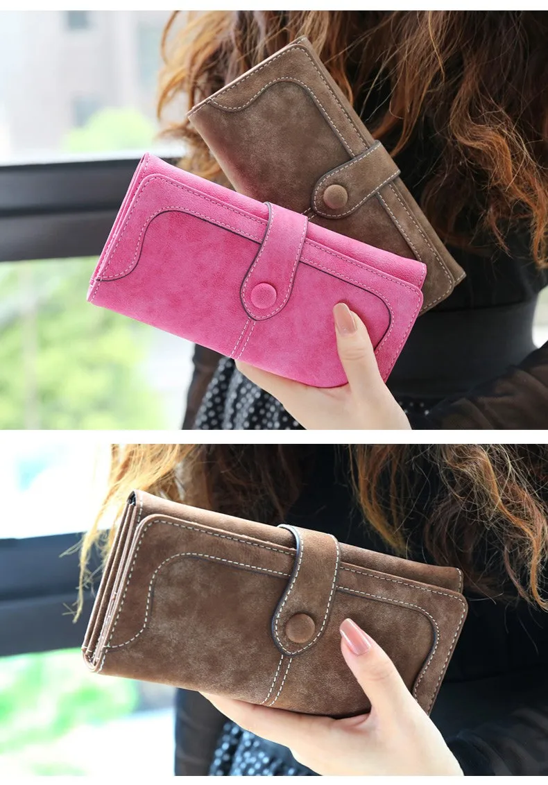 Retro Matte Stitching Long Purse Clutch Wallet Handbag