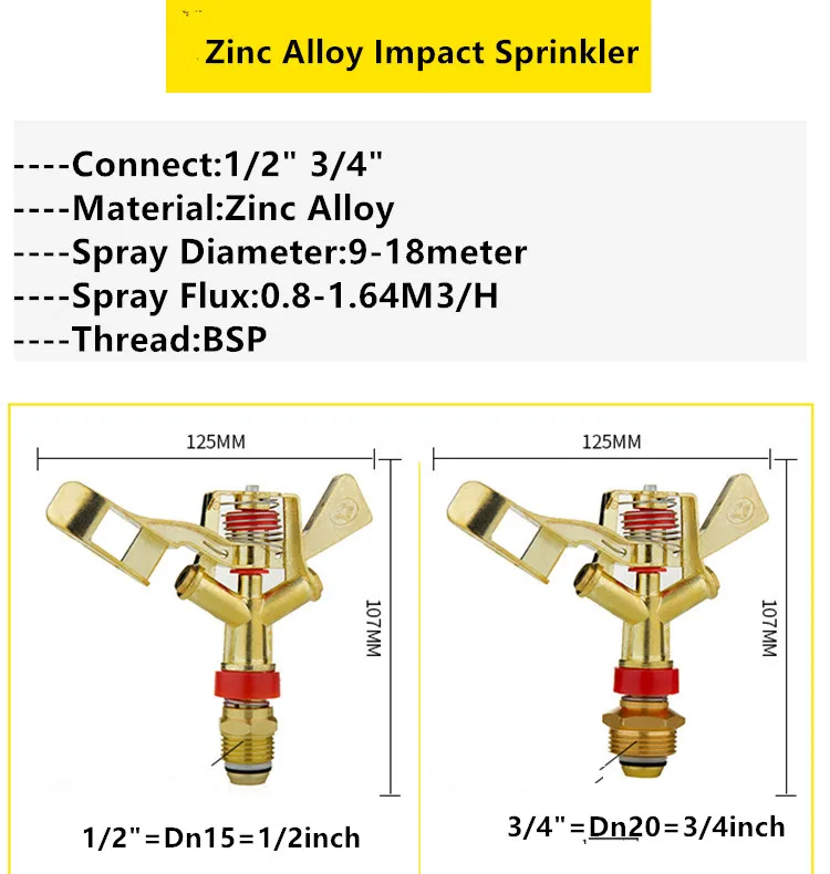 3/" и 1/2" цинковый сплав Поворотный полива импульсные разбрызгиватели для сада газонокосилка насадка микроорошение P105