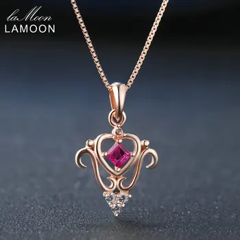 

Lamoon Princess Cut 100% Real Square Ruby 925 Sterling Silver Chain Pendant Necklace Jewelry S925 LMNNI050